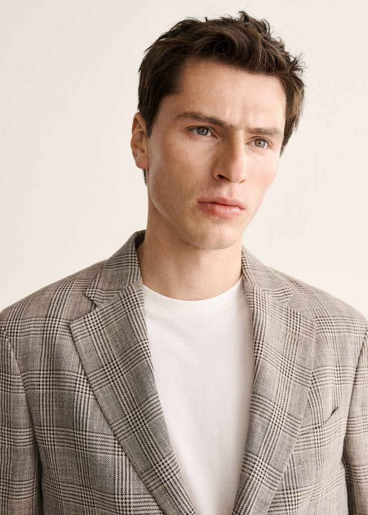 Prince of Wales check slim fit blazer — Mink Grey