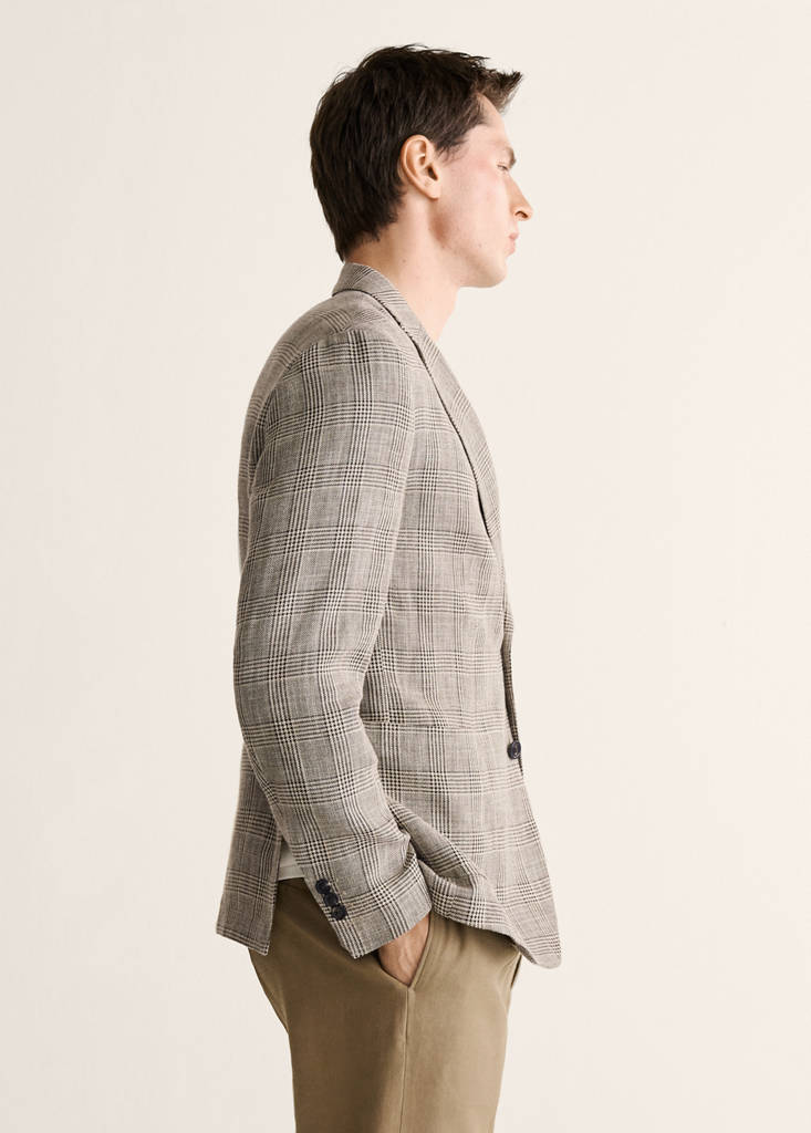 Prince of Wales check slim fit blazer — Mink Grey