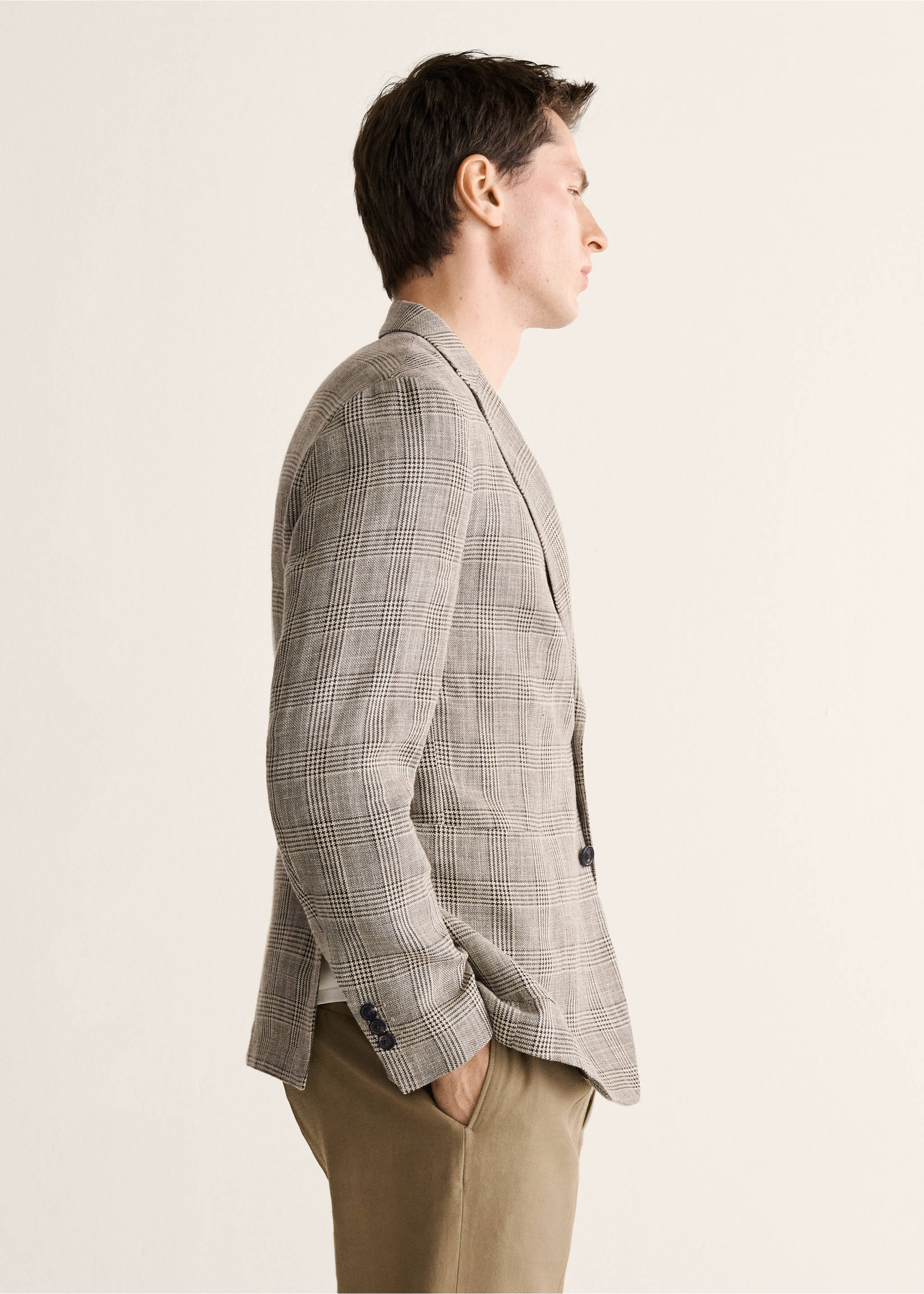 Prince of Wales check slim fit blazer - Details of the article 2, Mink Grey. Ref: 27018278-00.