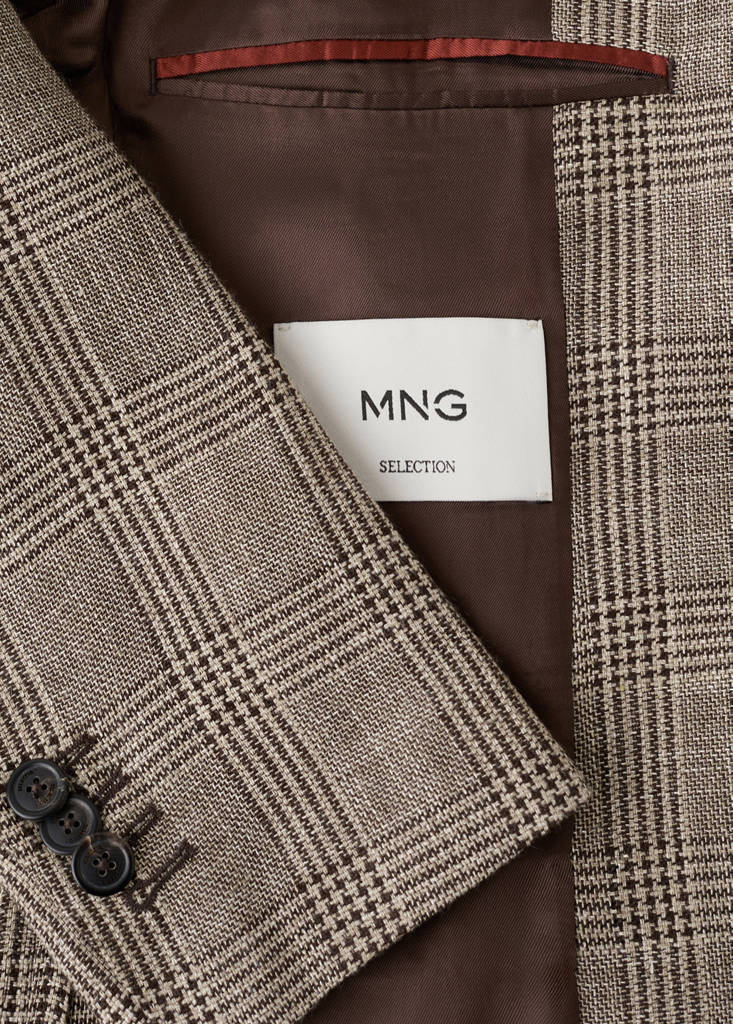 Prince of Wales check slim fit blazer — Mink Grey