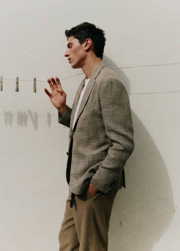 Prince of Wales check slim fit blazer — Mink Grey