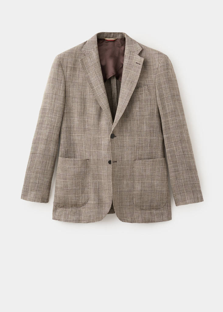 Prince of Wales check slim fit blazer — Mink Grey
