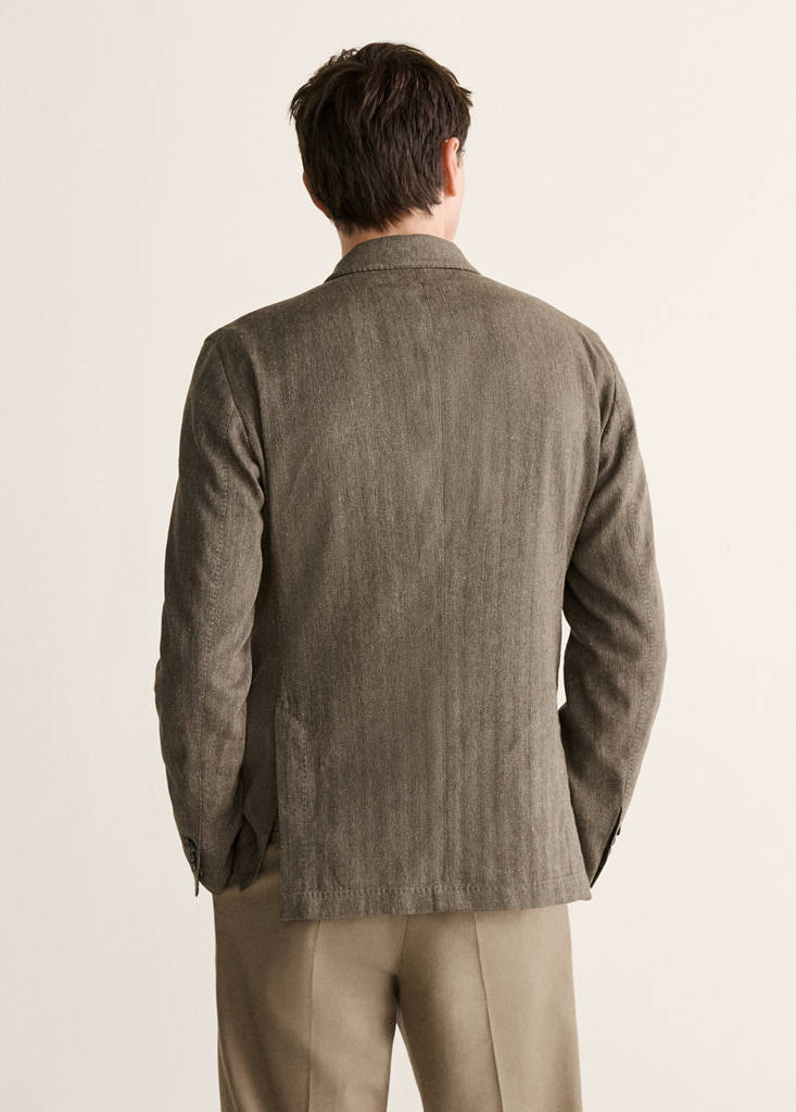 Slim fit double-breasted linen blend jacket — Mink Grey