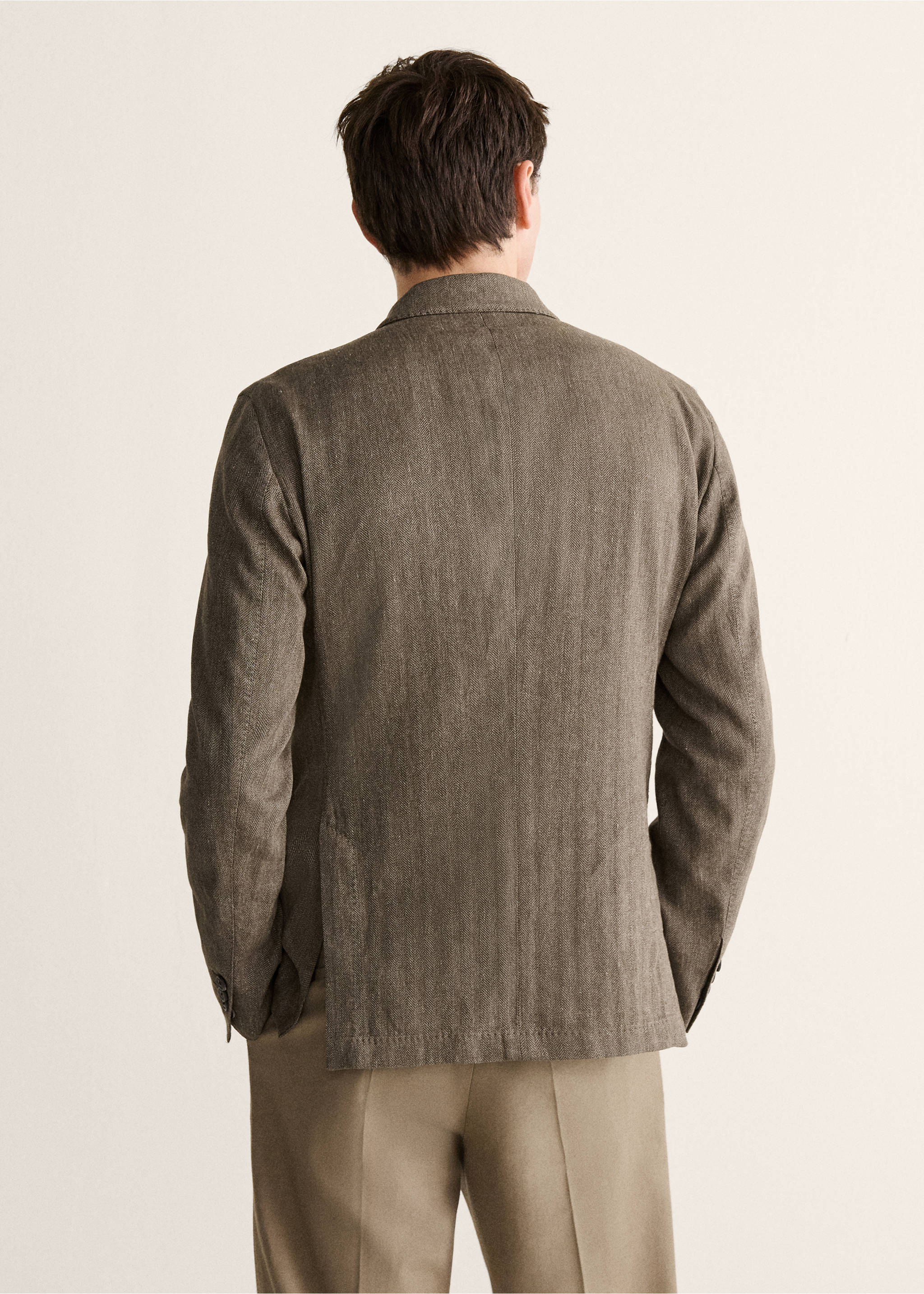 Slim fit double-breasted linen blend jacket - Reverse of the article, Mink Grey. Ref: 27018279-00.