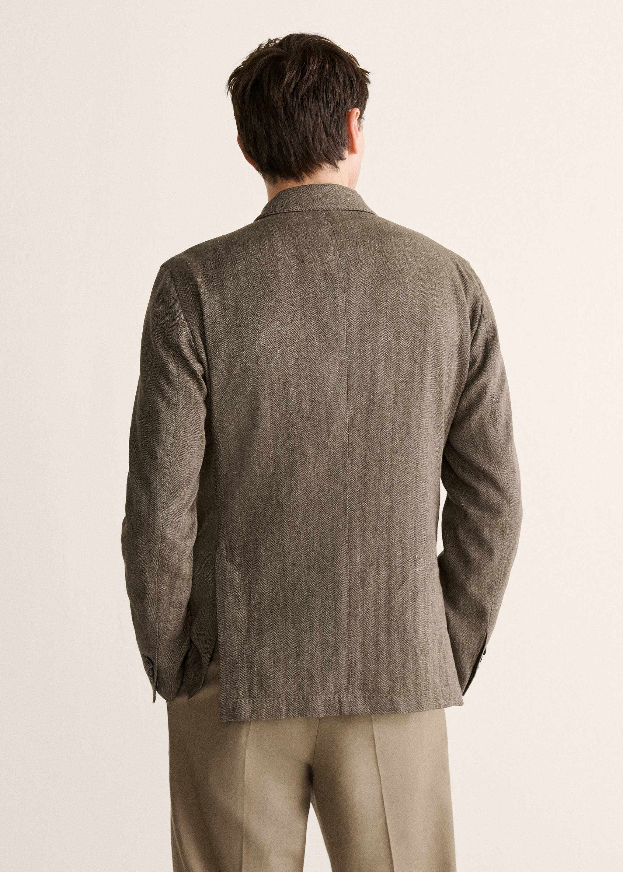 Slim fit double-breasted linen blend jacket - Reverse of the article