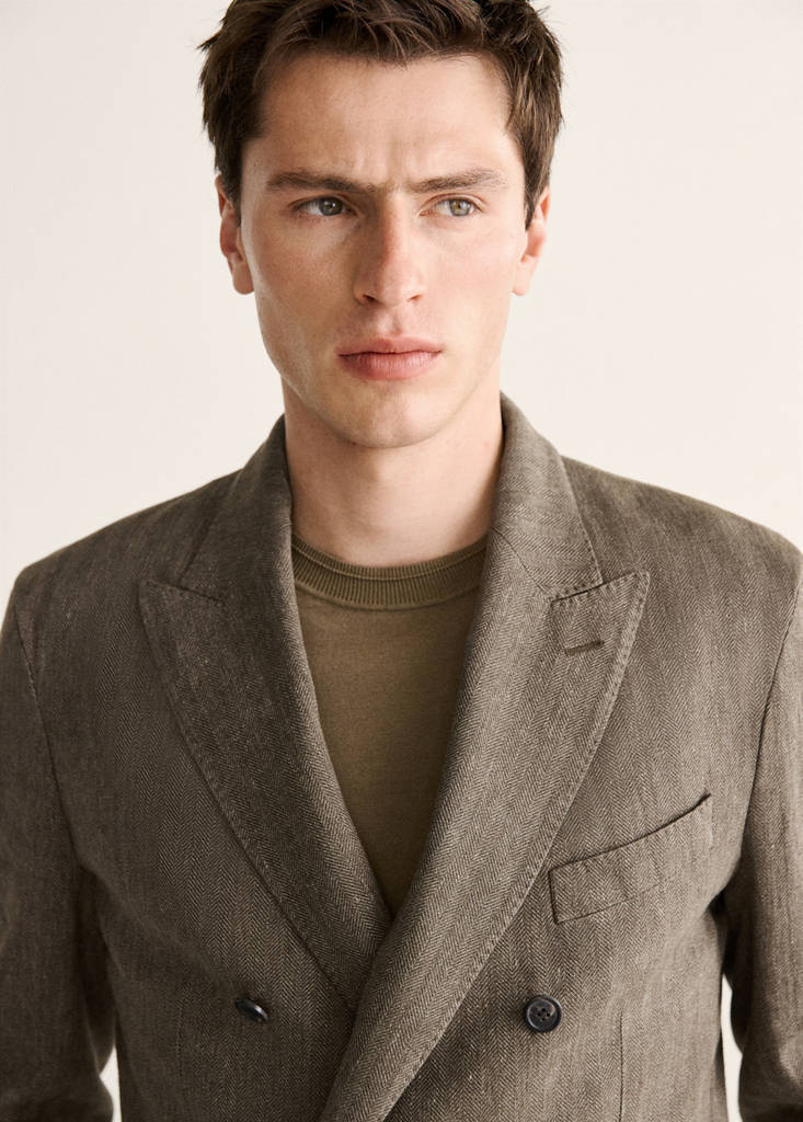 Slim fit double-breasted linen blend jacket — Mink Grey