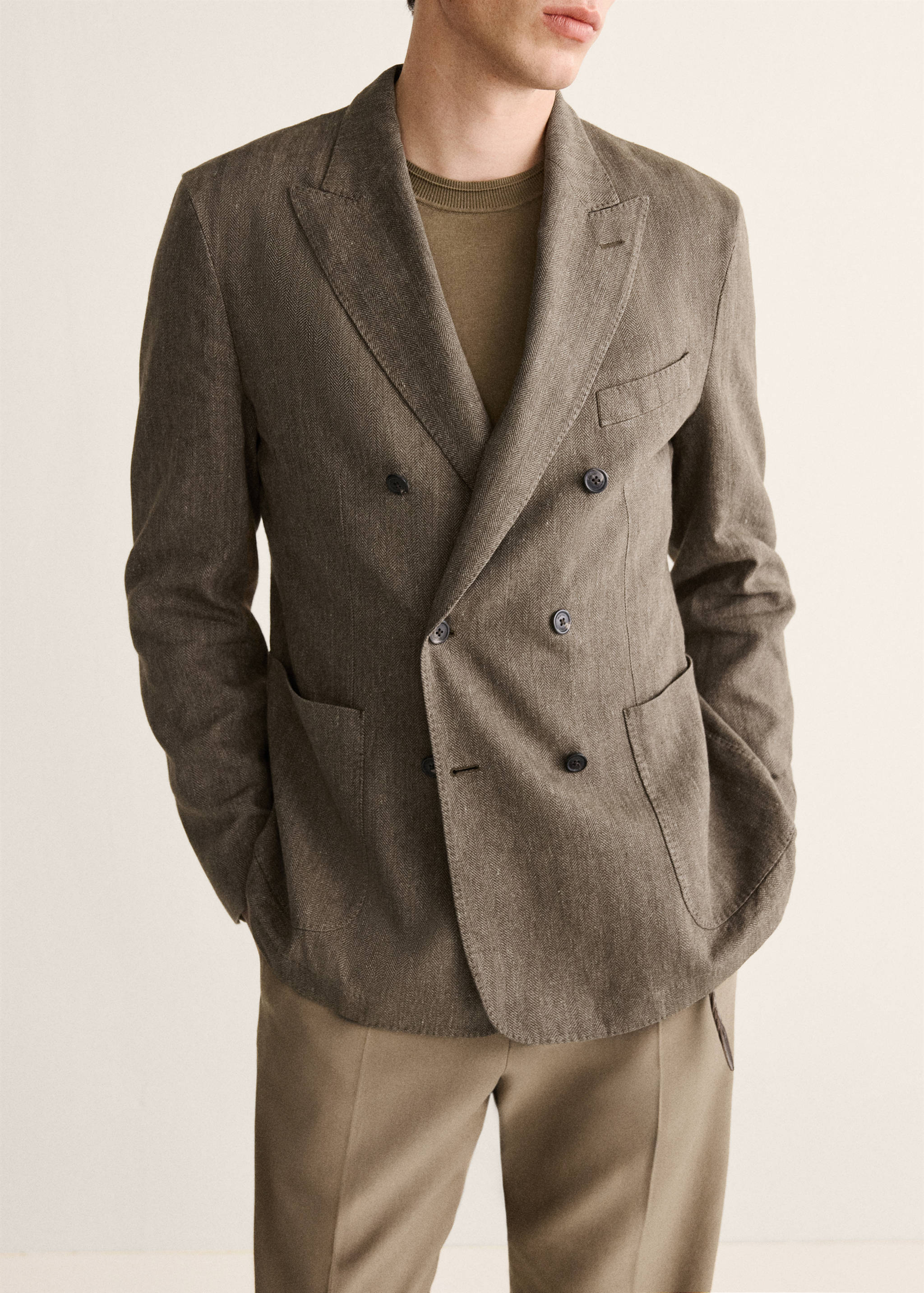 Slim fit double-breasted linen blend jacket - Details of the article 6