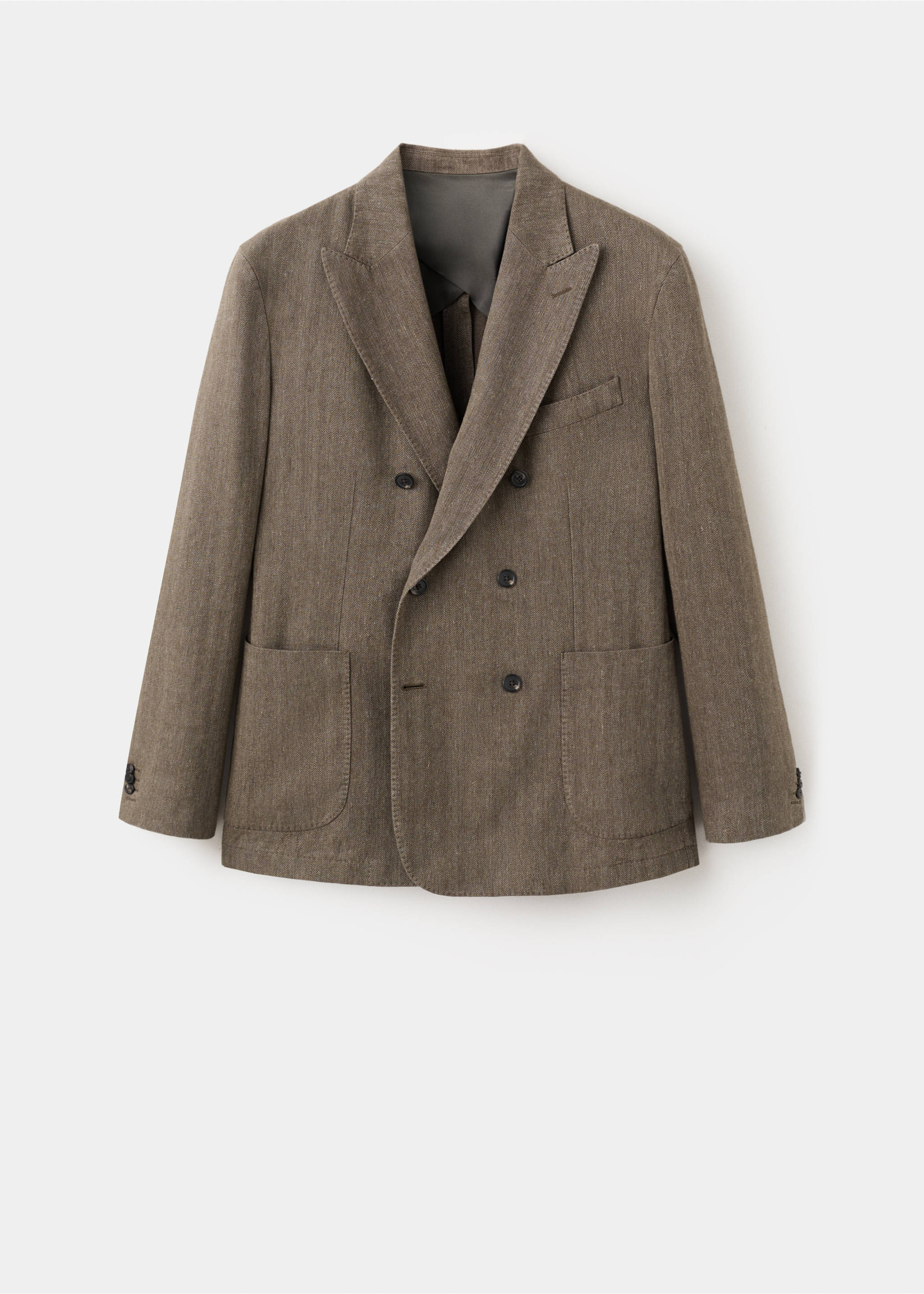 Veste croisée slim fit en mélange de lin - Article sans modèle, Gris vison. Ref: 27018279-00.