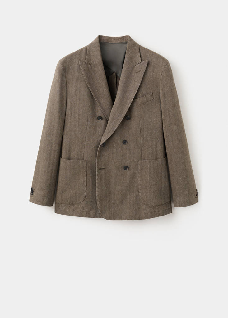 Slim fit double-breasted linen blend jacket — Mink Grey