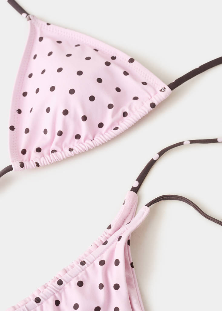 Polka dot curtain string bikini briefs — Light Pink