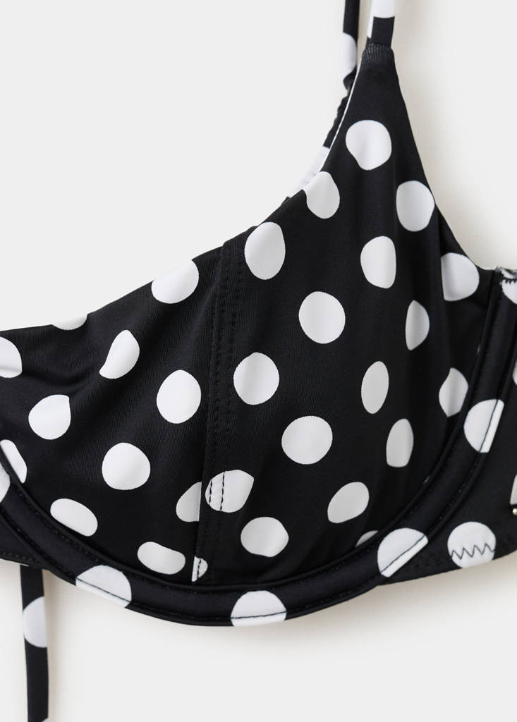 Reversible polka dot underwire bikini top — Black