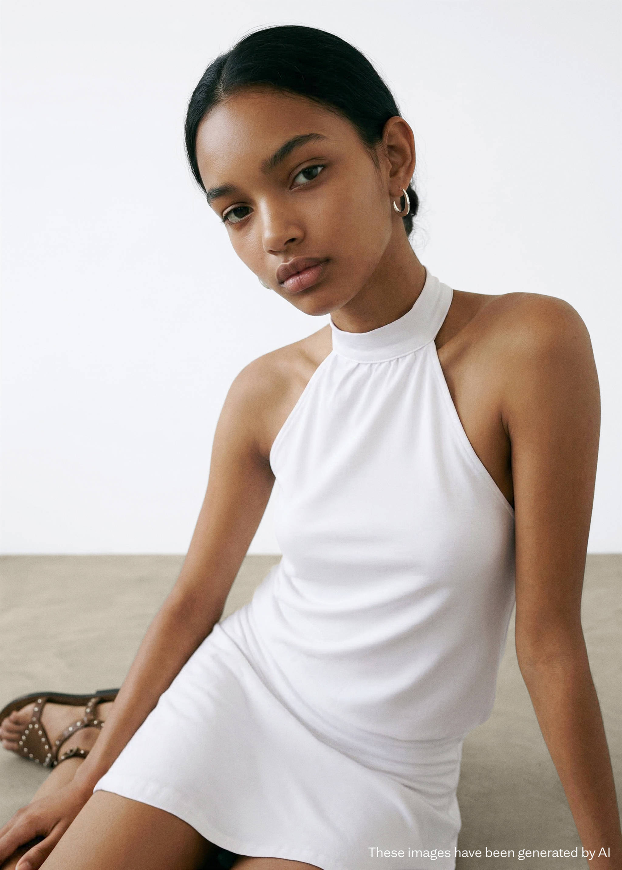 Vestido asimétrico halter - Plano medio