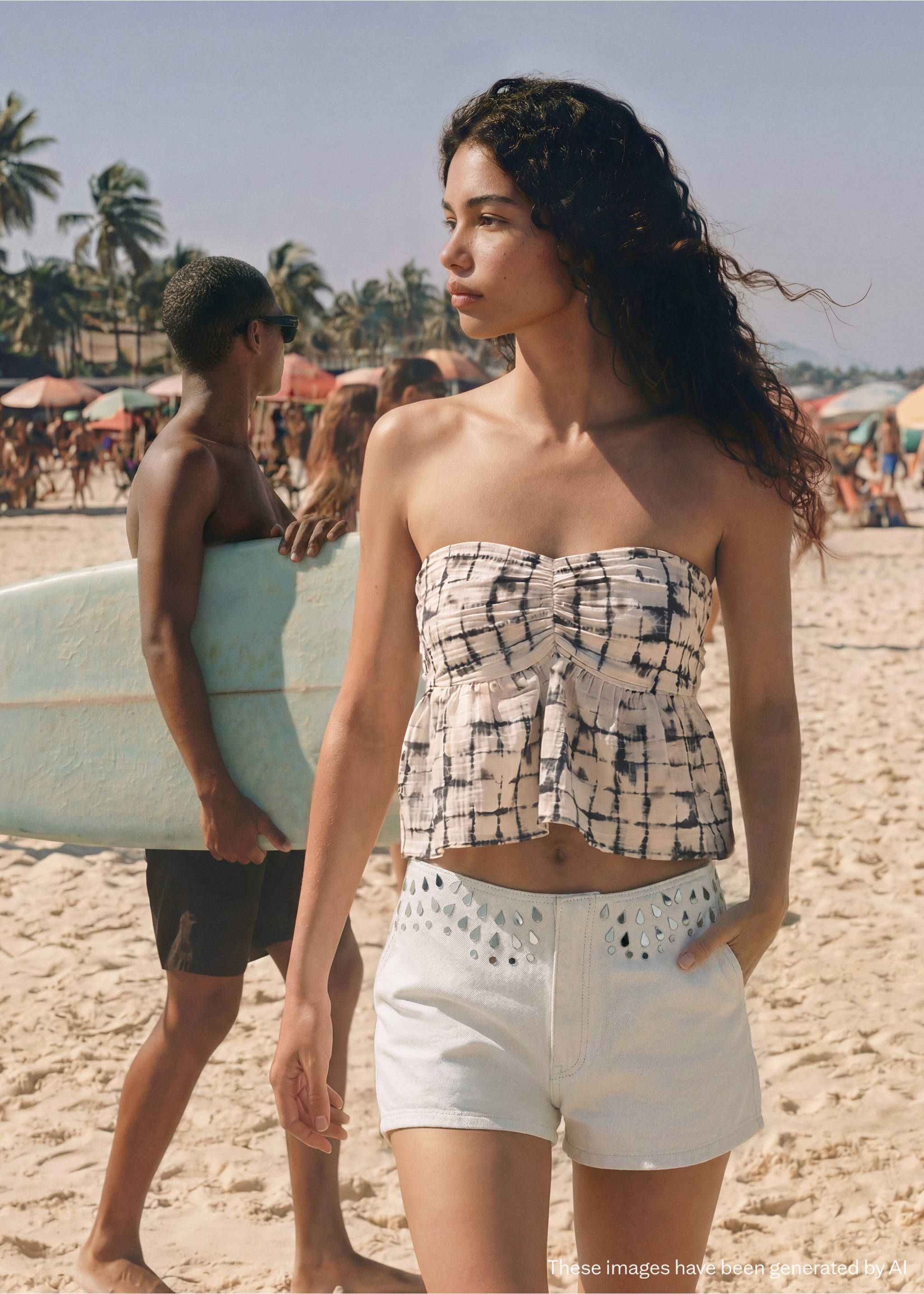 Bandeau tie-dye top - Details of the article 2, Charcoal. Ref: 27018665-00.