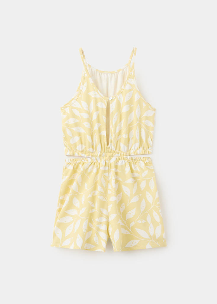 Printed jumpsuit with openings — Pastel Yellow