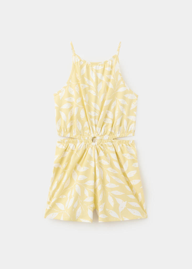 Printed jumpsuit with openings — Pastel Yellow
