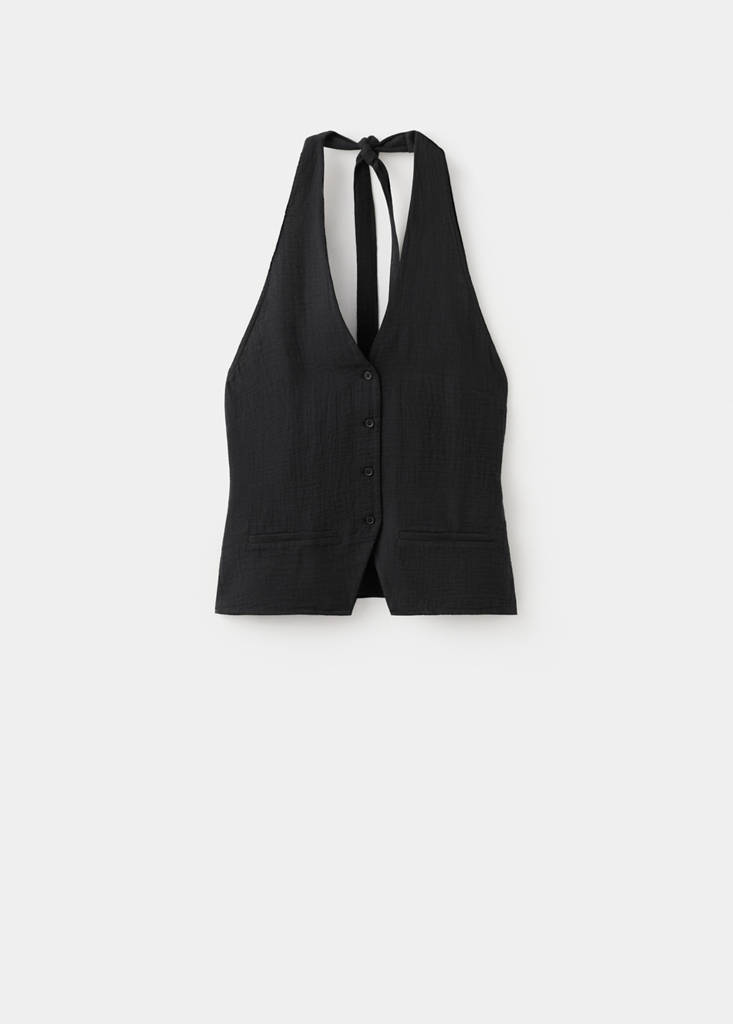 Halter-neck top with buttons — Black