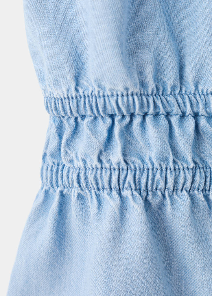 V-neck denim top with bow — Light Blue