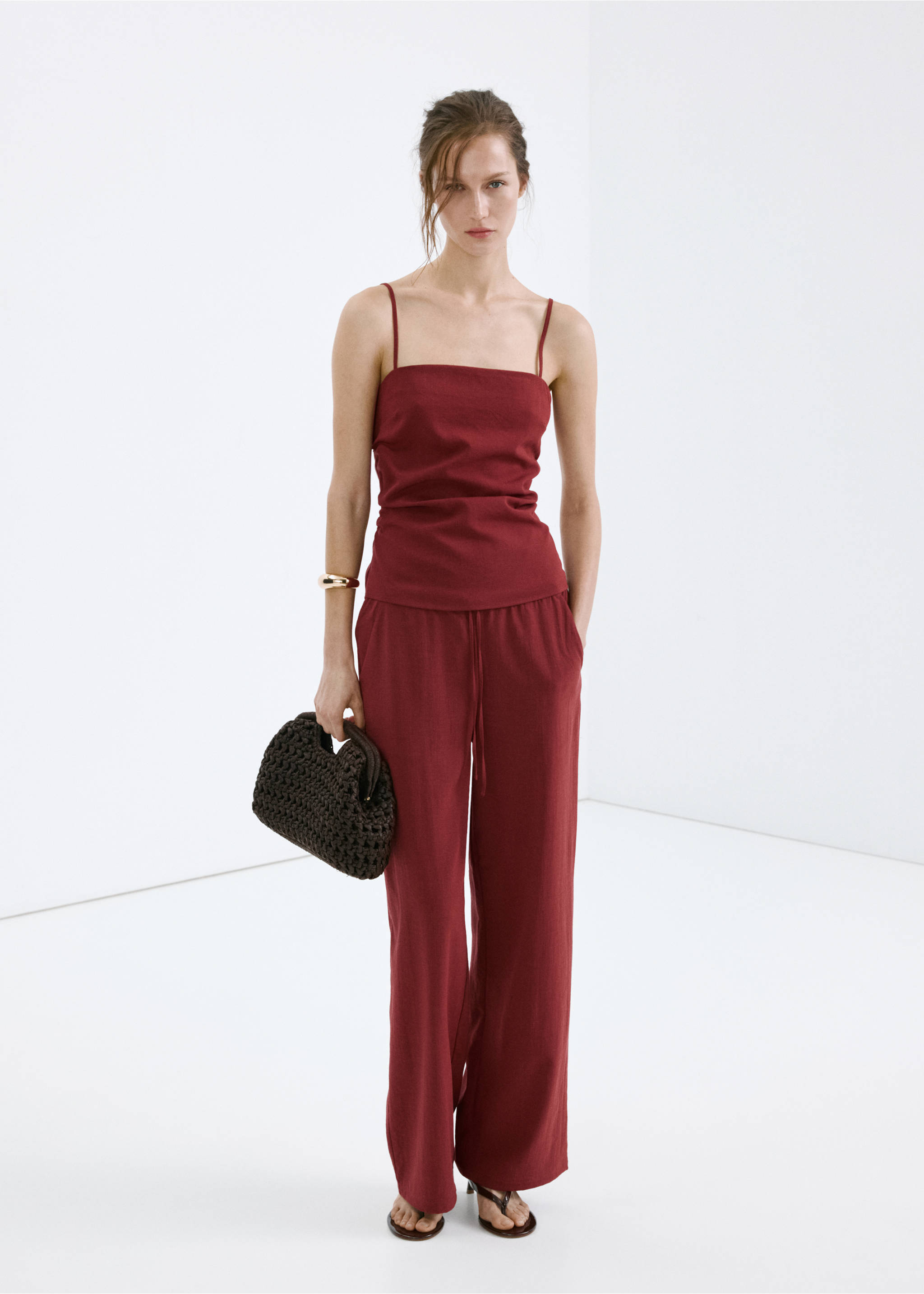 Square-neck strappy top - General plane, Red. Ref: 27019059-00.