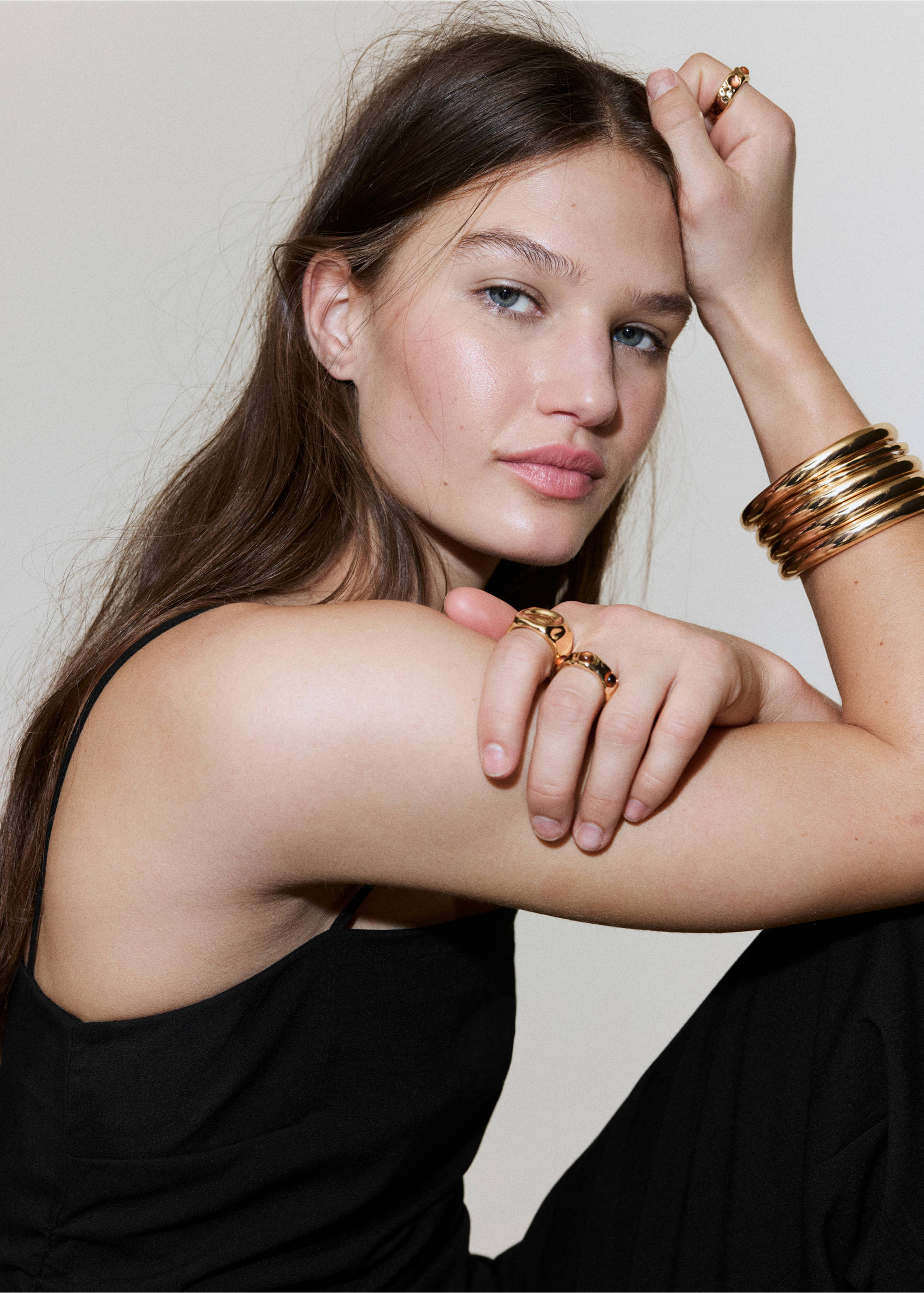 Square-neck strappy top - Details of the article 1, Black. Ref: 27019059-01.