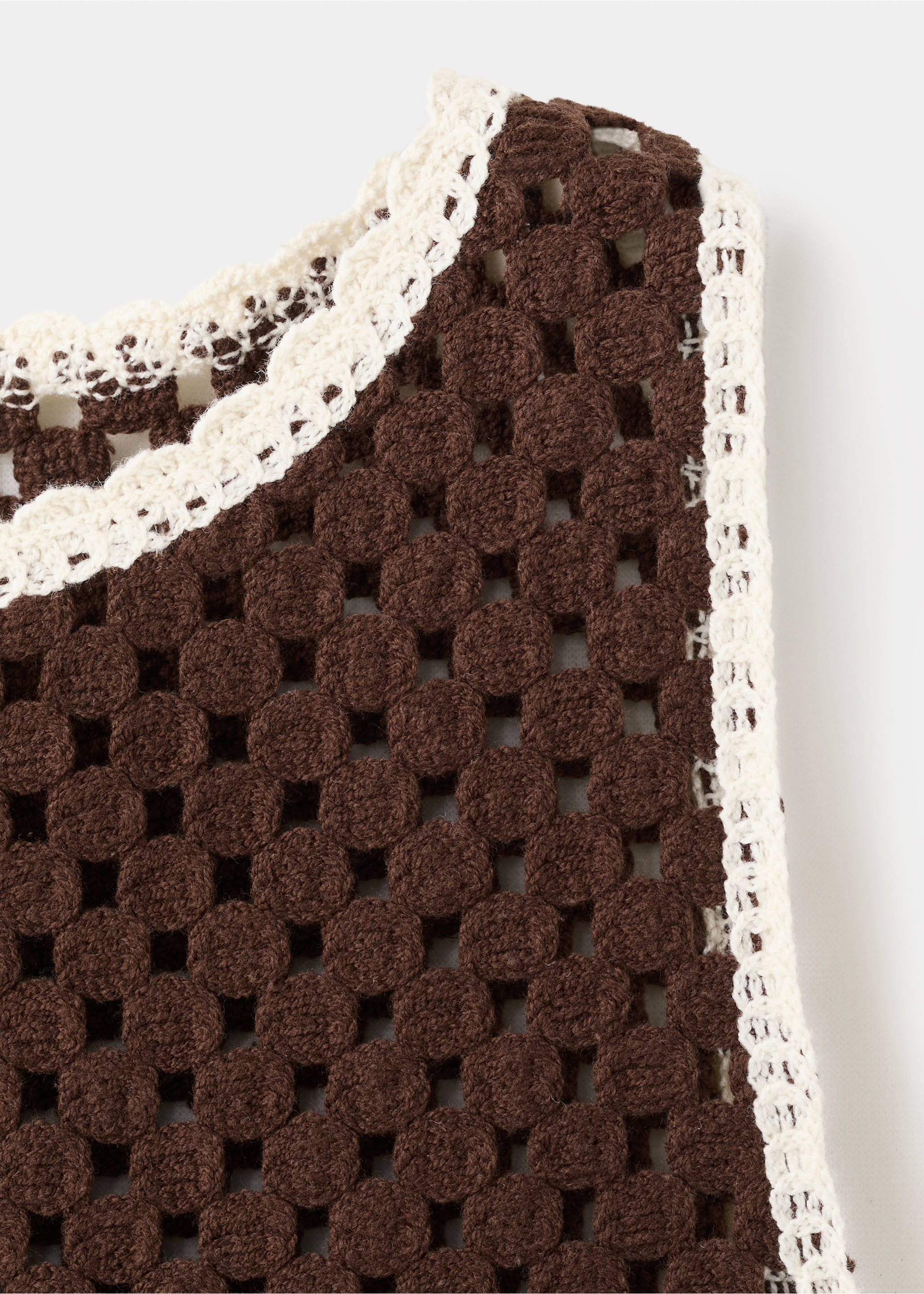 Floral-embroidered crochet top - Details of the article 8, Brown. Ref: 27019061-00.