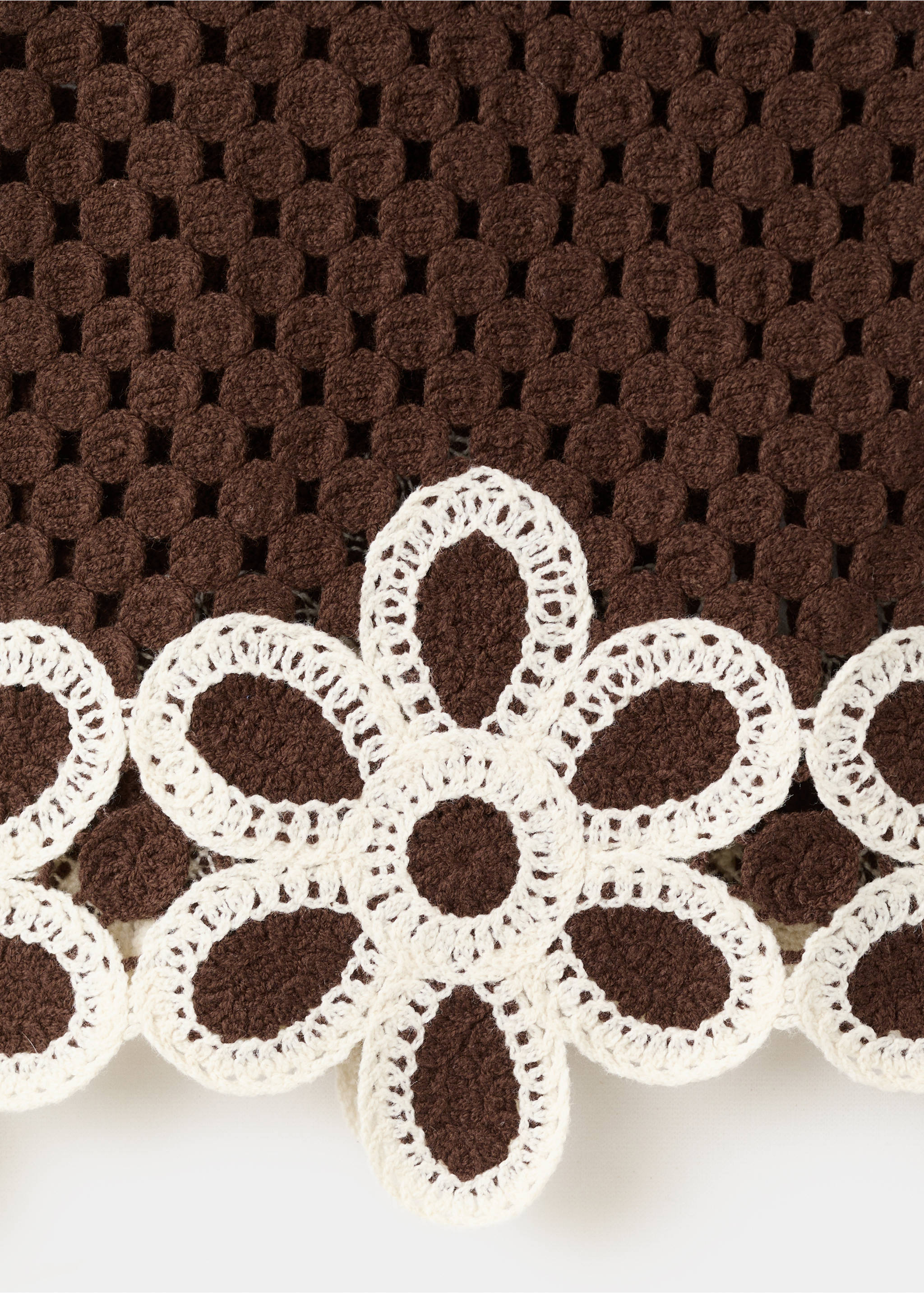 Floral-embroidered crochet top - Details of the article 0, Brown. Ref: 27019061-00.