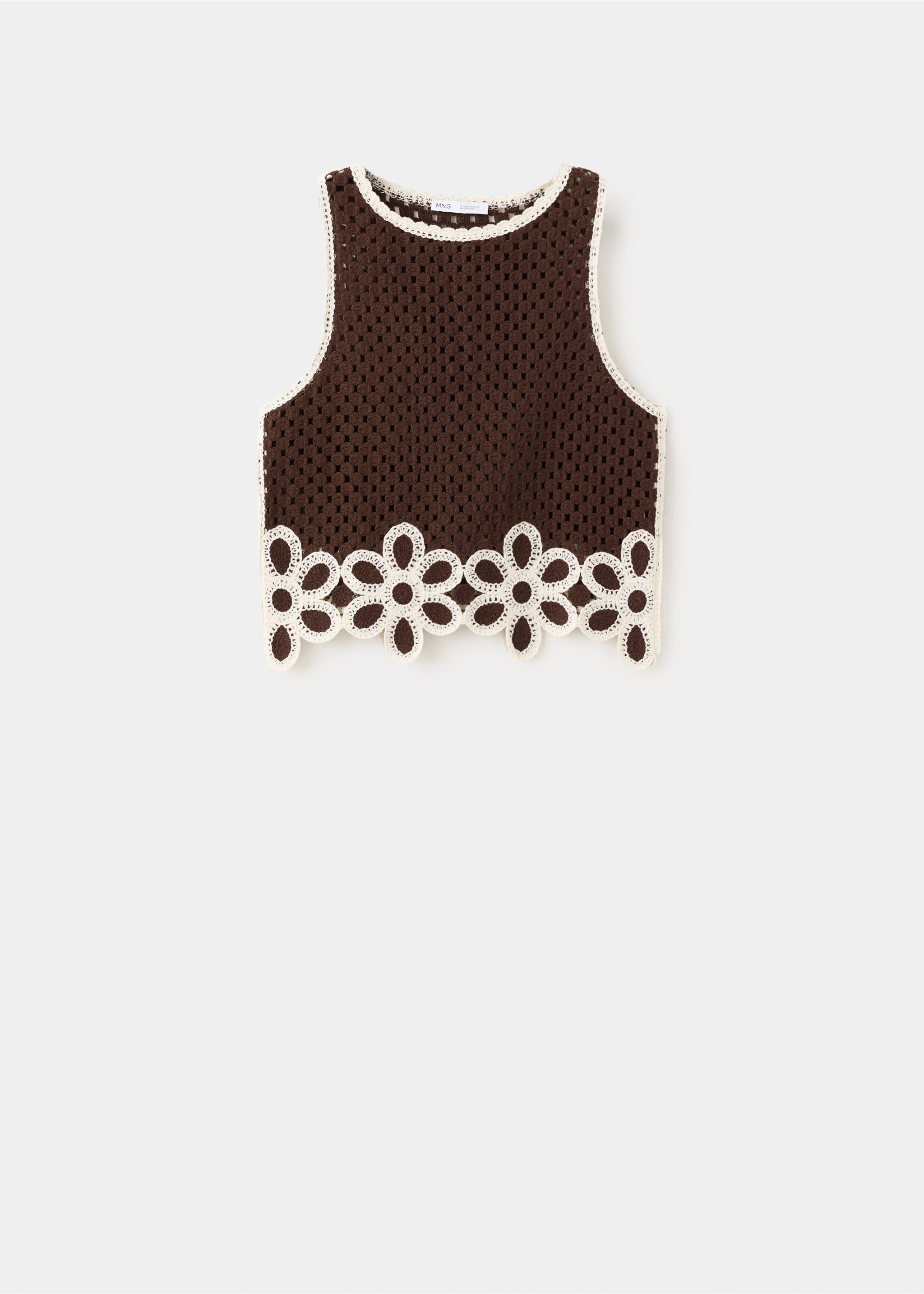 Floral-embroidered crochet top - Article without model, Brown. Ref: 27019061-00.