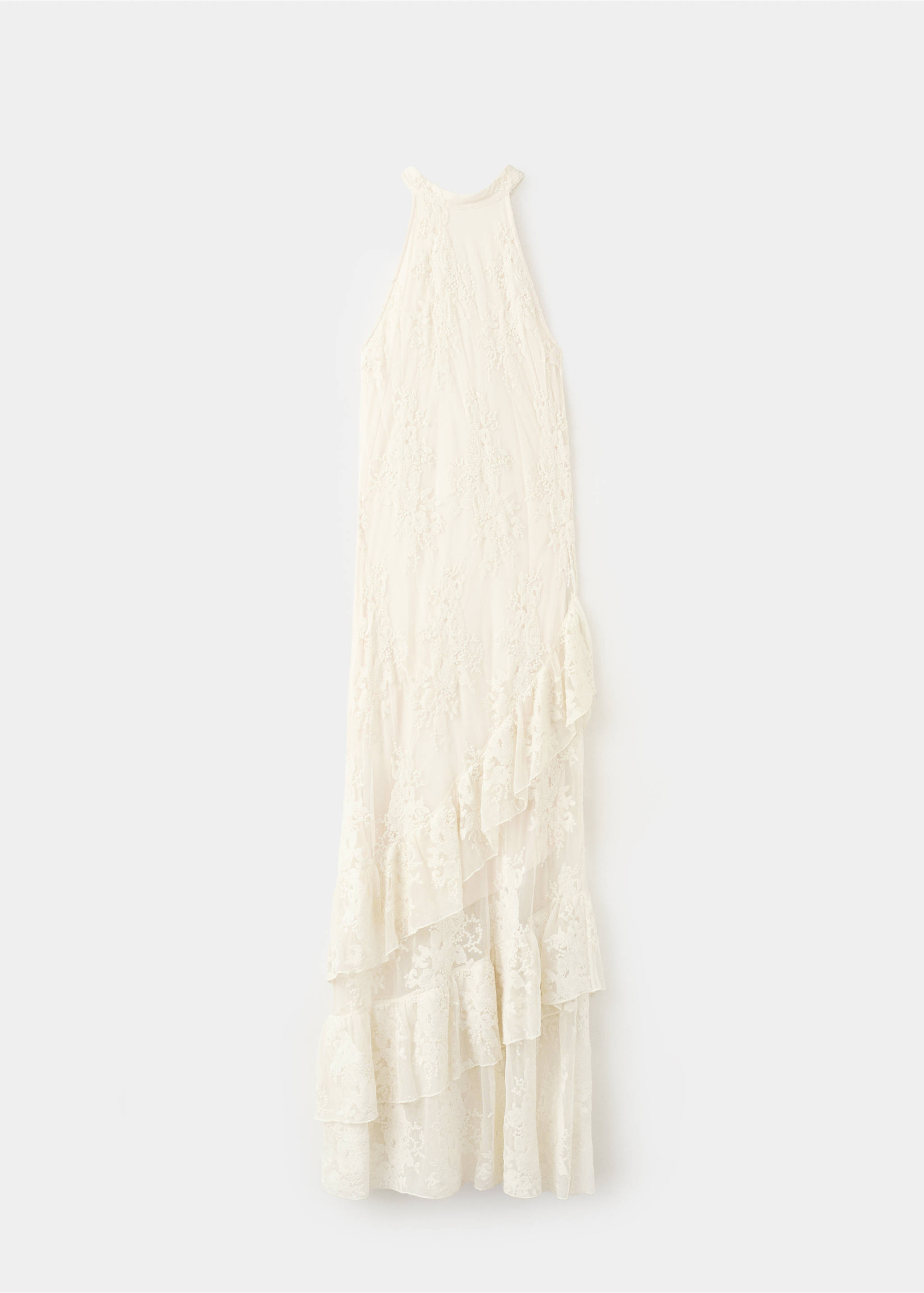Embroidered tulle dress with ruffles - Article without model, Ecru. Ref: 27019063-00.