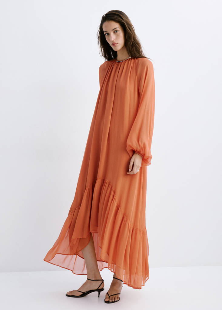 mango flared dress with ruffled hem Mango Women's Ruffled Hem Flared Dress