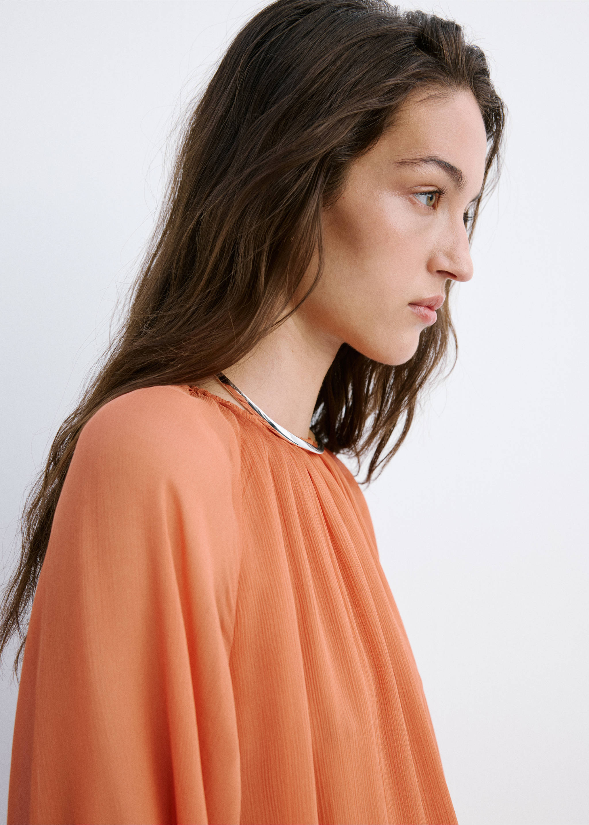 Ruffles flowy dress - Details of the article 1, Orange. Ref: 27019064-00.