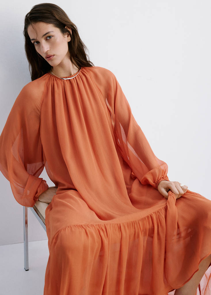 Ruffles flowy dress — Orange