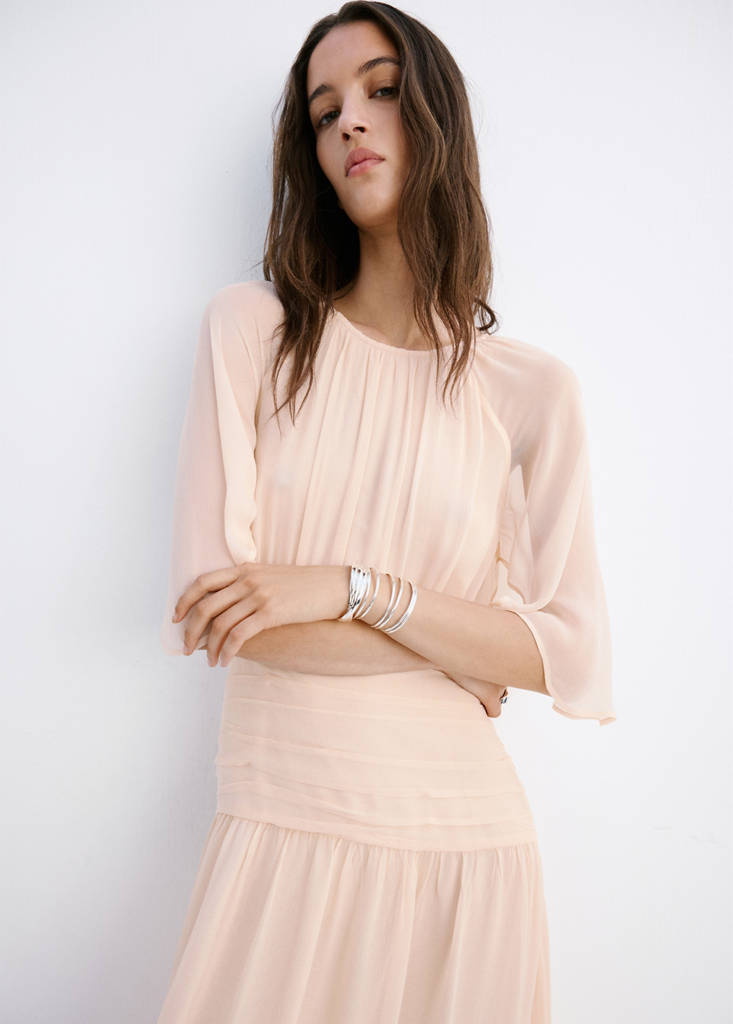 Ruched chiffon dress — Pale Pink