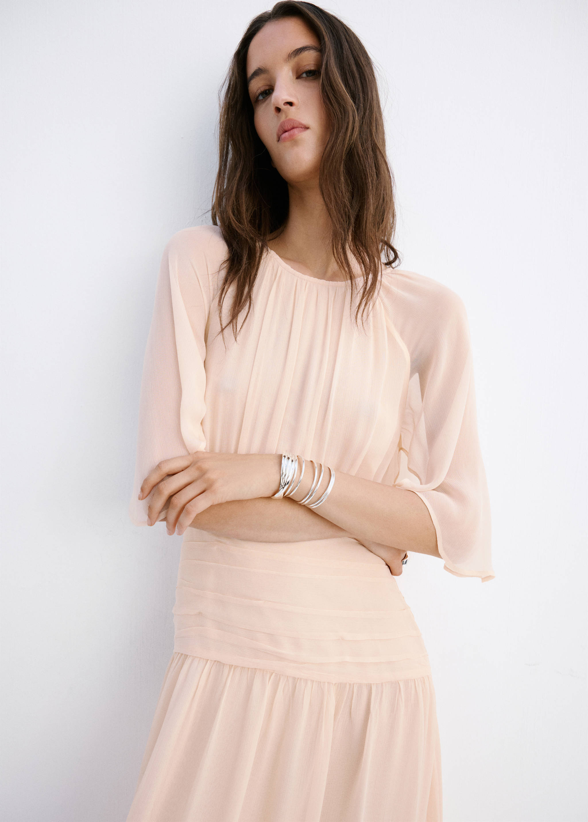 Combined-fabric long dress - Medium plane