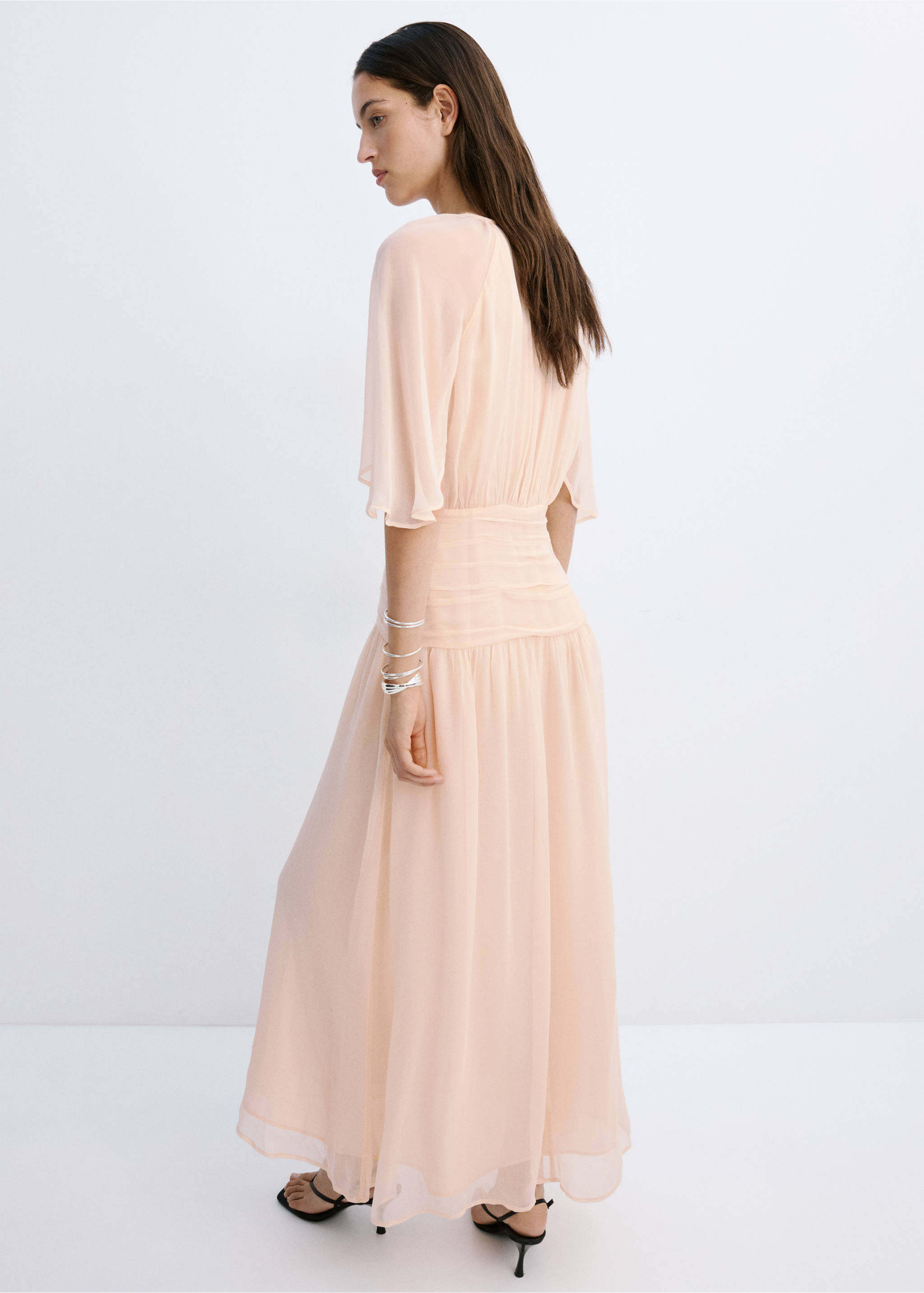 Combined-fabric long dress - Reverse of the article, Pale Pink. Ref: 27019065-00.