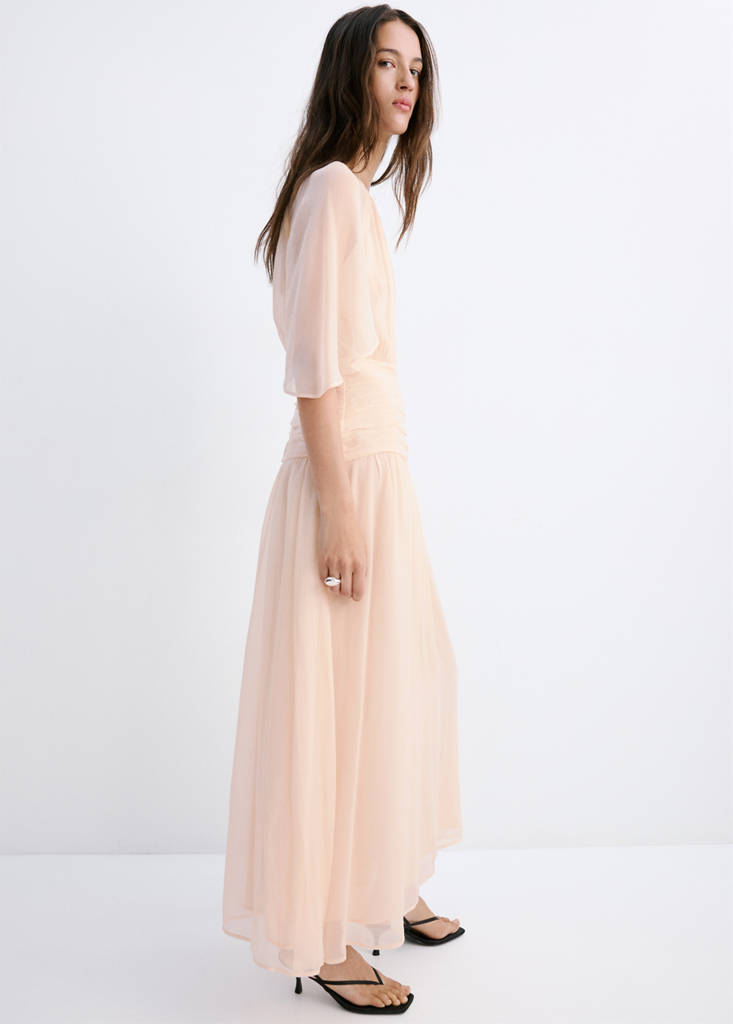 Ruched chiffon dress — Pale Pink