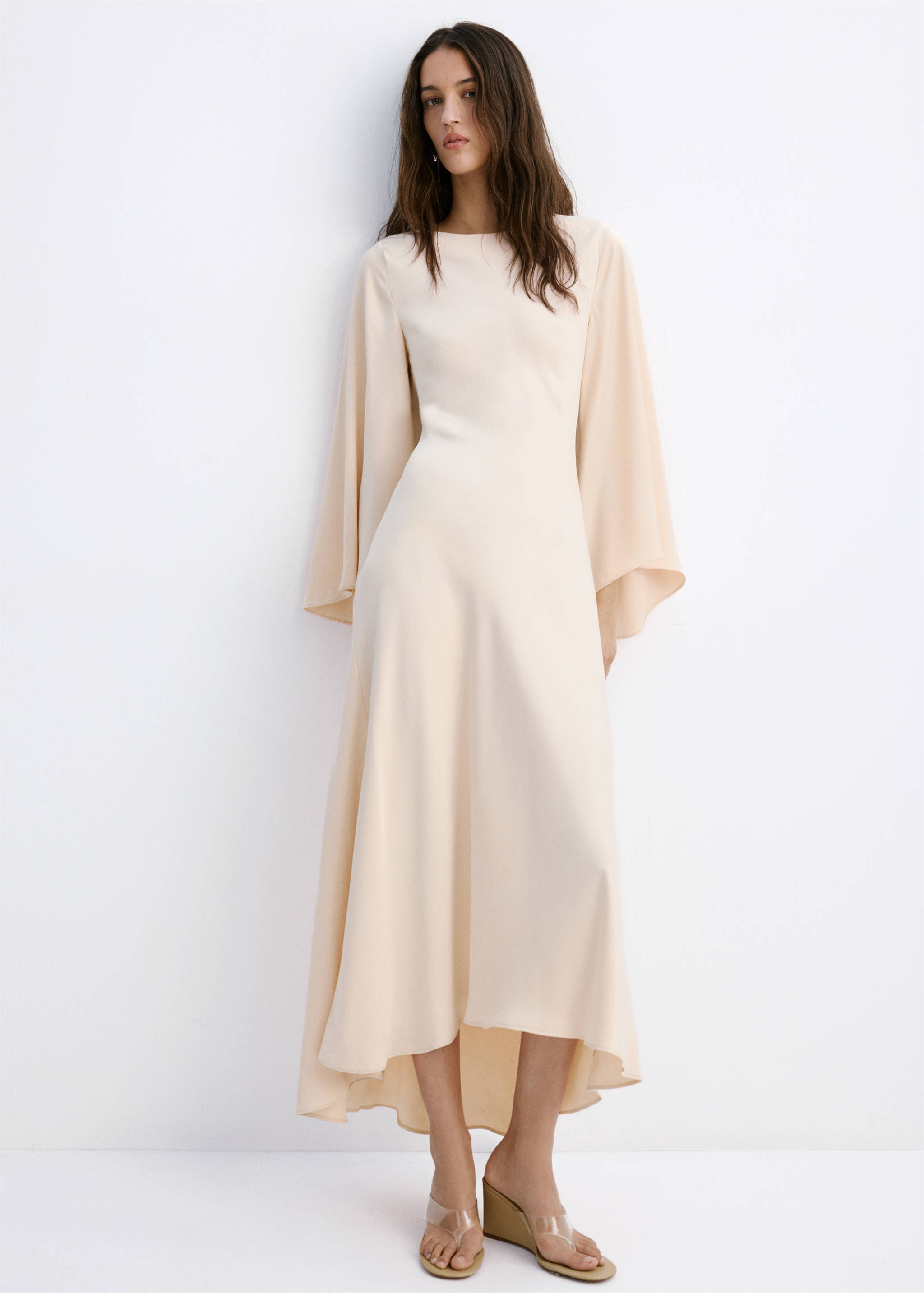 Flared-sleeve satin dress - General plane, Pale Pink. Ref: 27019066-00.