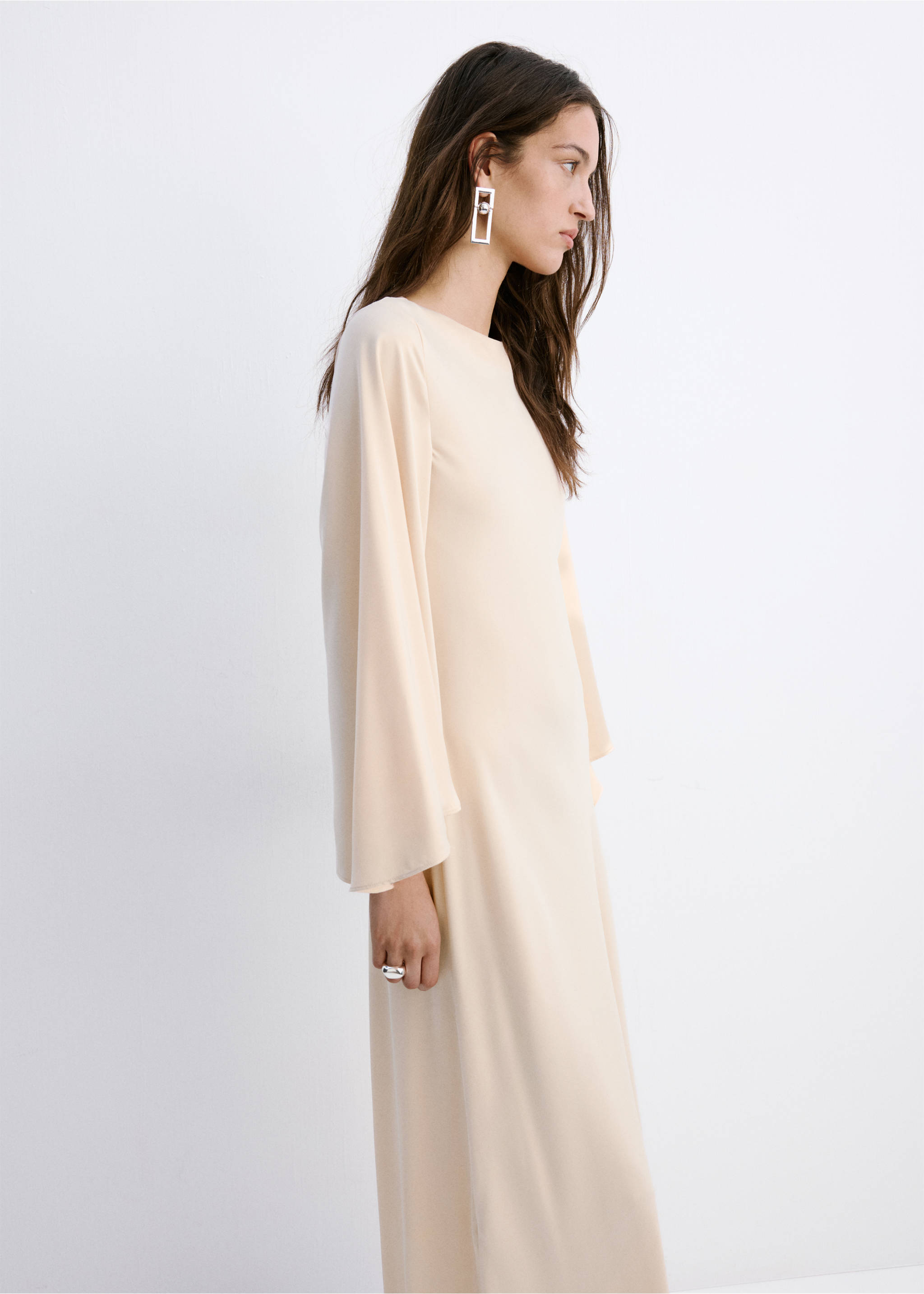 Flared-sleeve satin dress - Medium plane, Pale Pink. Ref: 27019066-00.