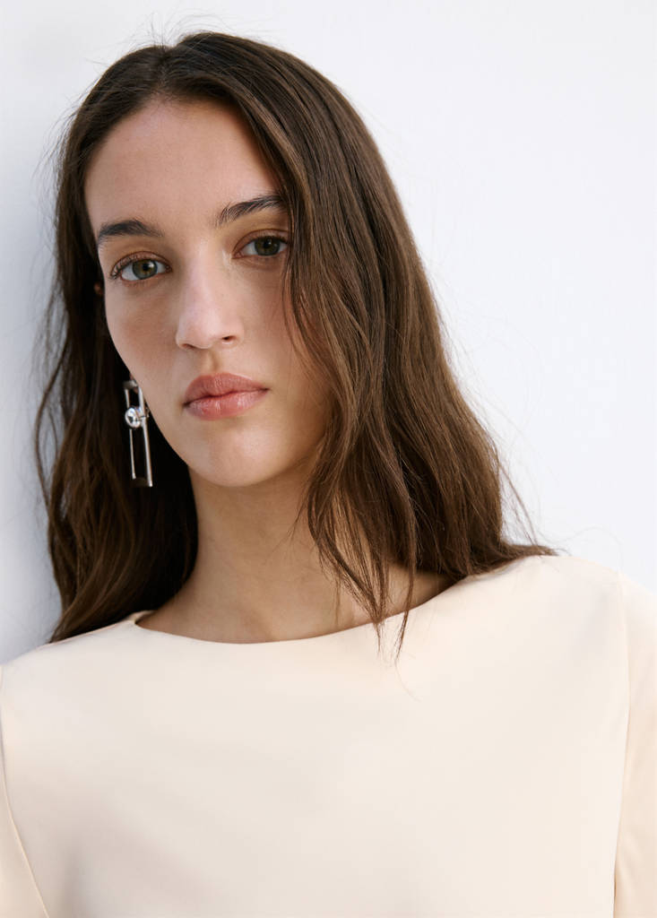 Flared-sleeve satin dress — Pale Pink