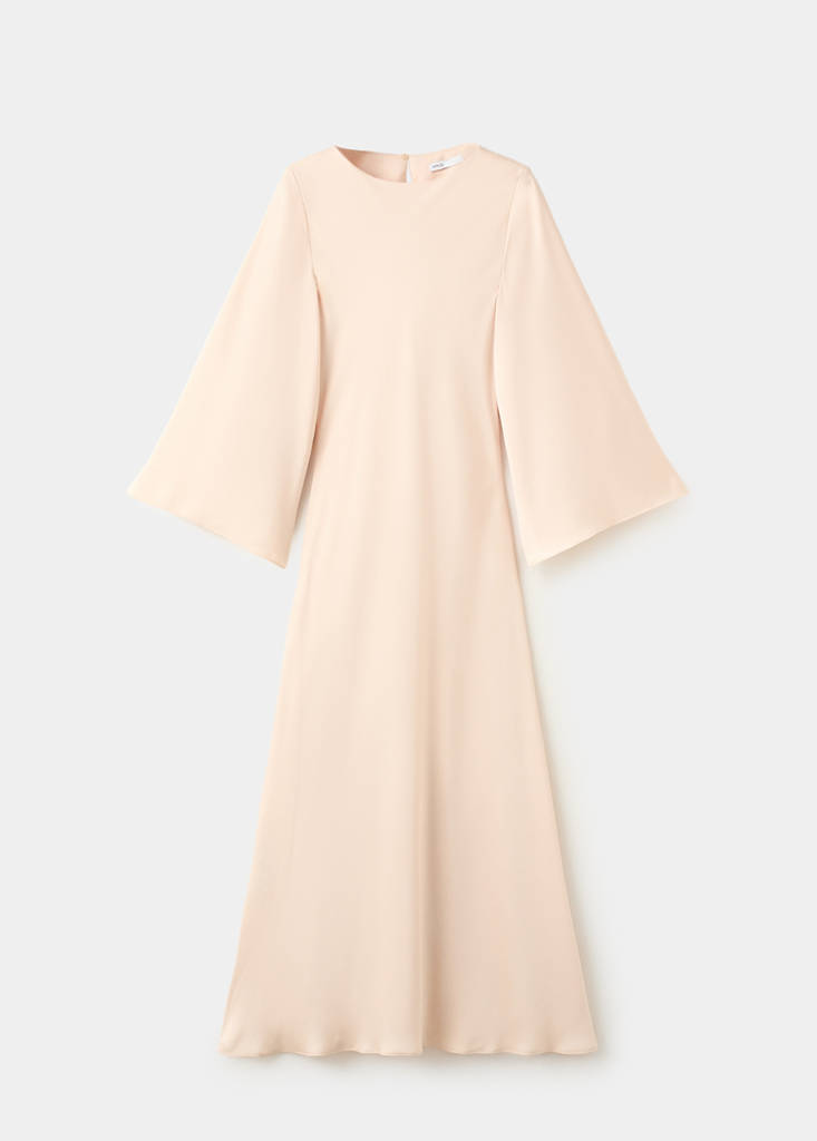 Flared-sleeve satin dress — Pale Pink