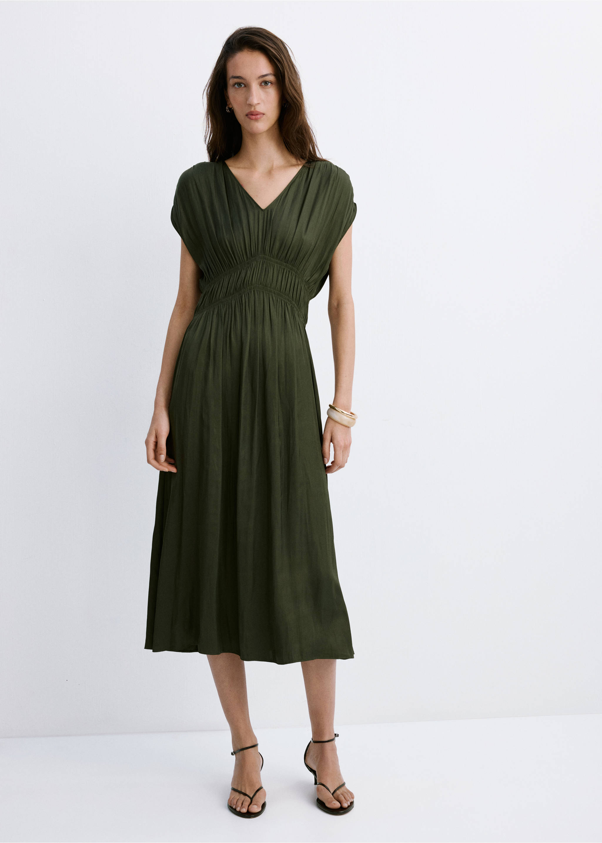 Gathered midi-dress - General plane, Khaki. Ref: 27019067-00.