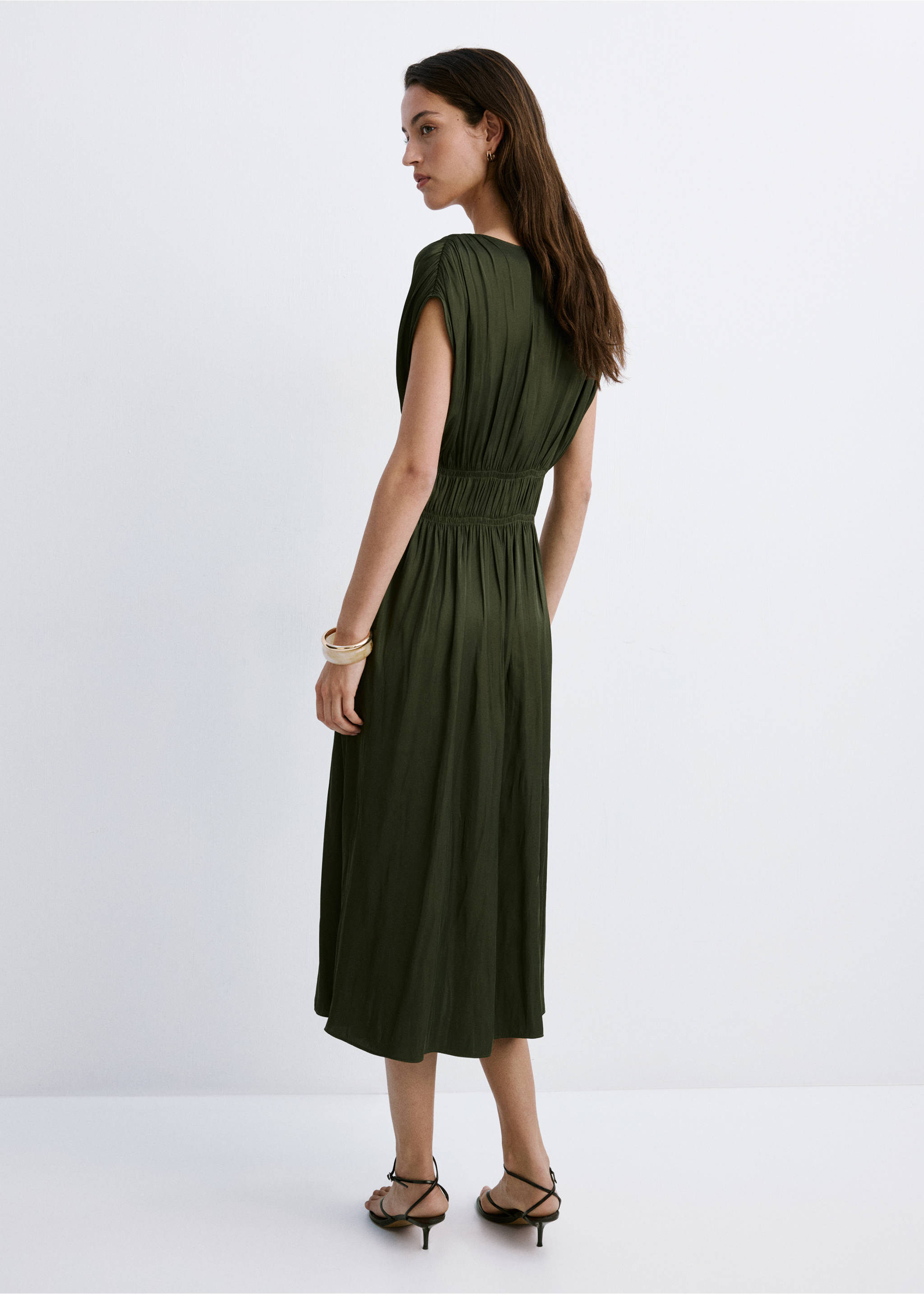 Gathered midi-dress - Reverse of the article, Khaki. Ref: 27019067-00.