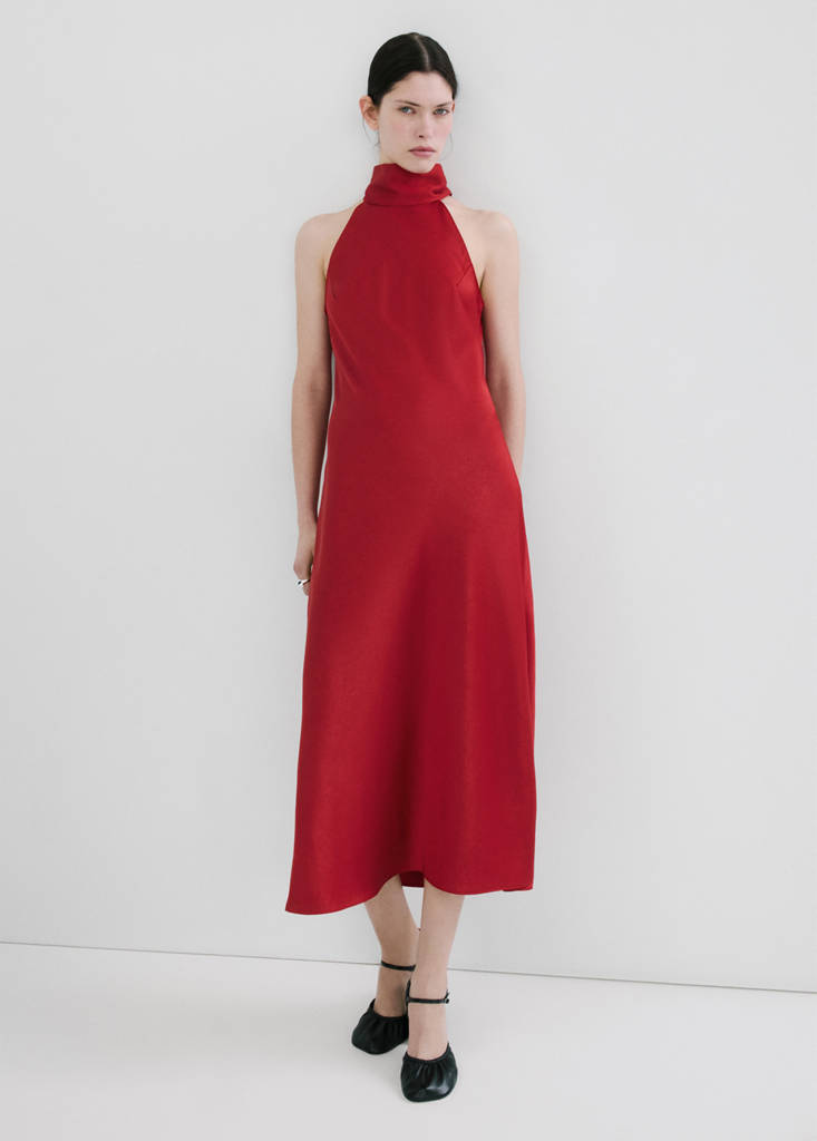Wrinkled effect halter dress — Red