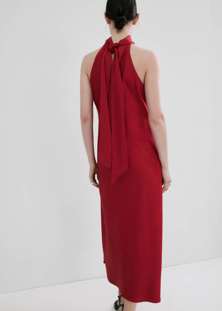 Wrinkled effect halter dress — Red
