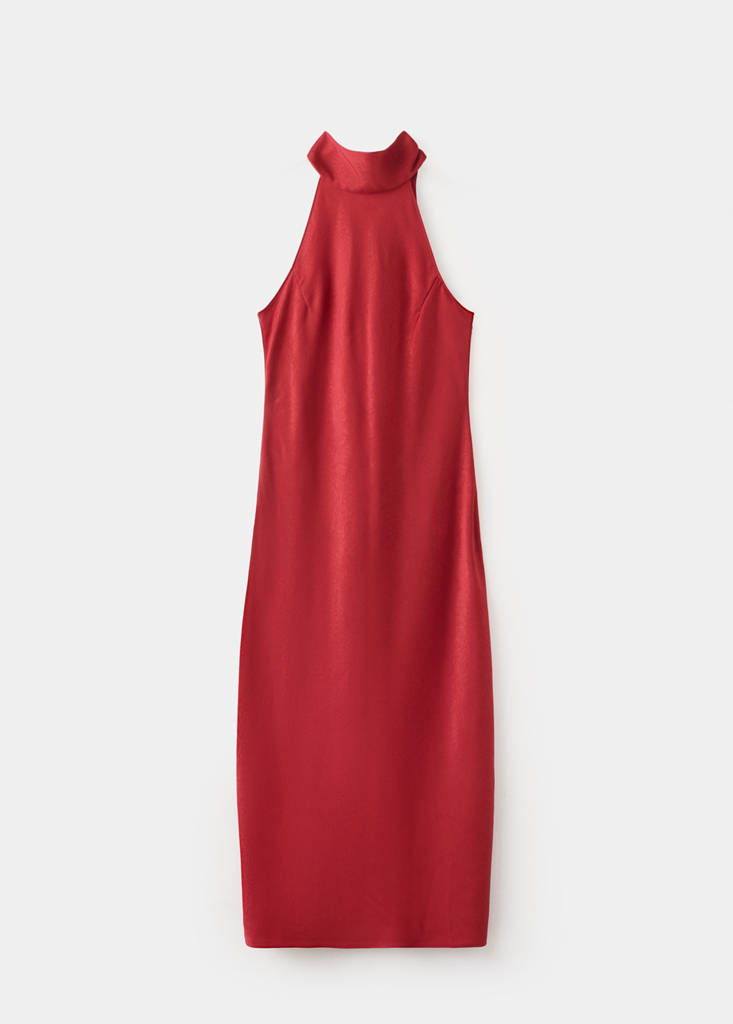 Wrinkled effect halter dress — Red
