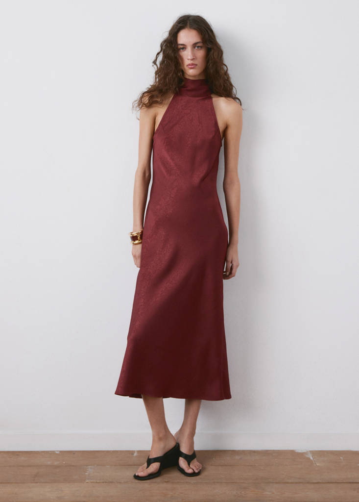 Wrinkled effect halter dress — Burgundy