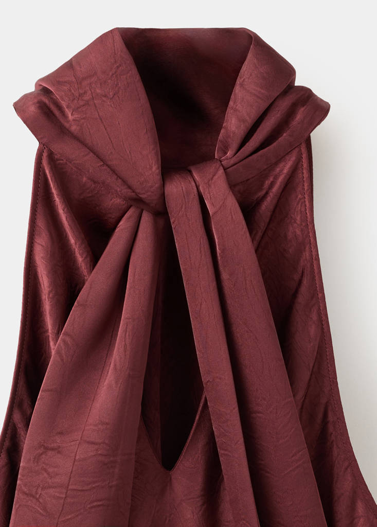 Wrinkled effect halter dress — Burgundy