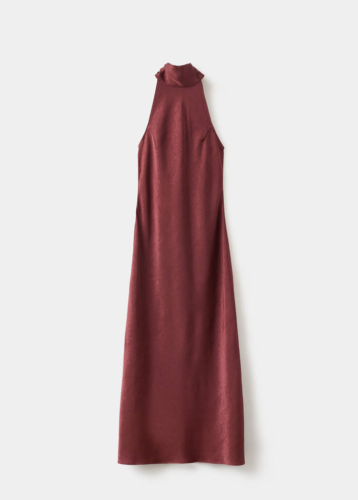 Wrinkled effect halter dress — Burgundy