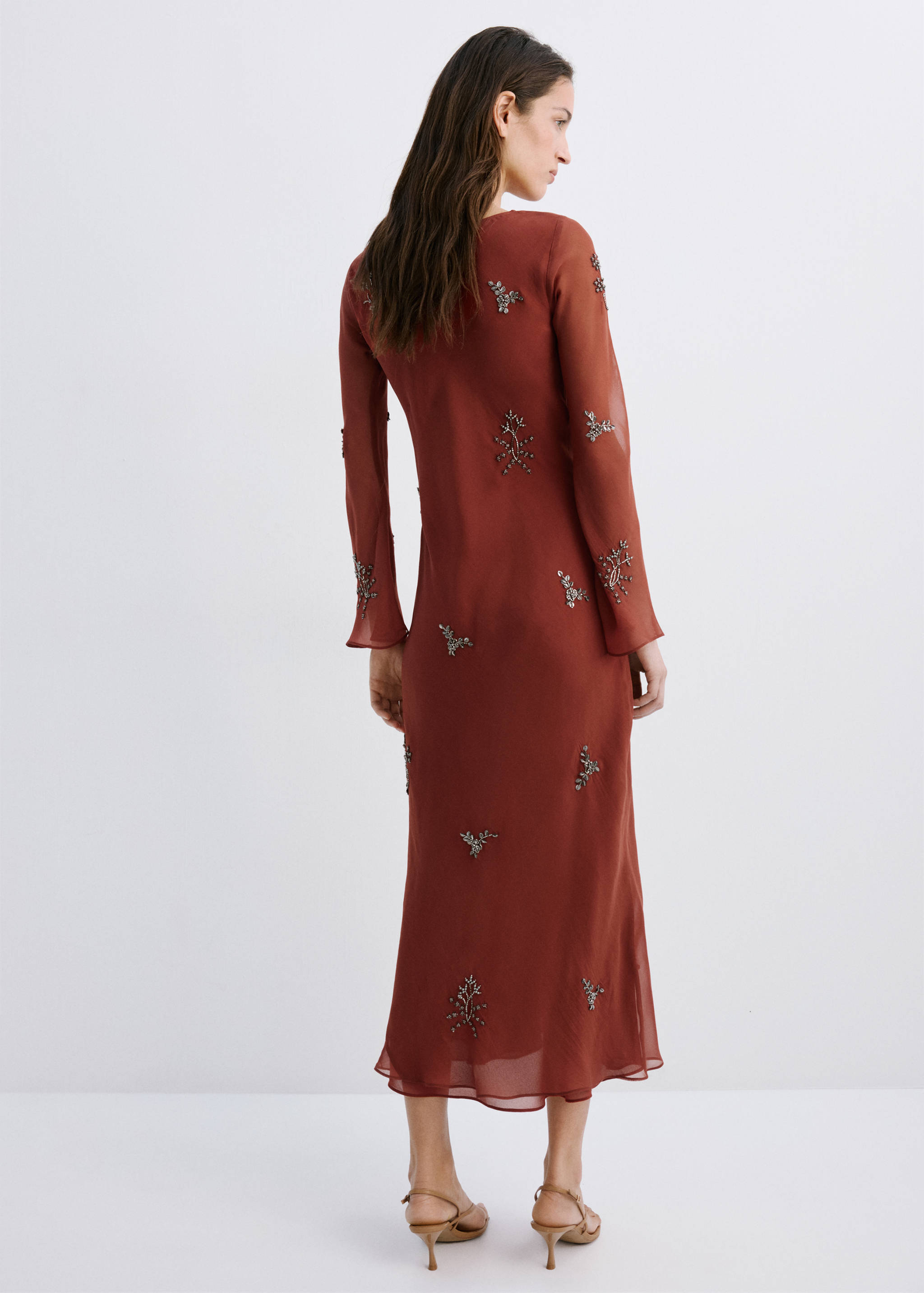Crystal embroidered dress with flared sleeves - Reverse of the article
