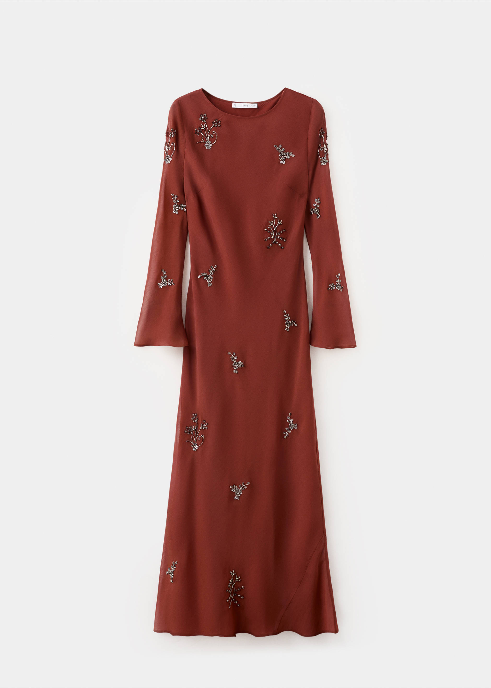 Crystal embroidered dress with flared sleeves - Article without model, Russet. Ref: 27019070-00.