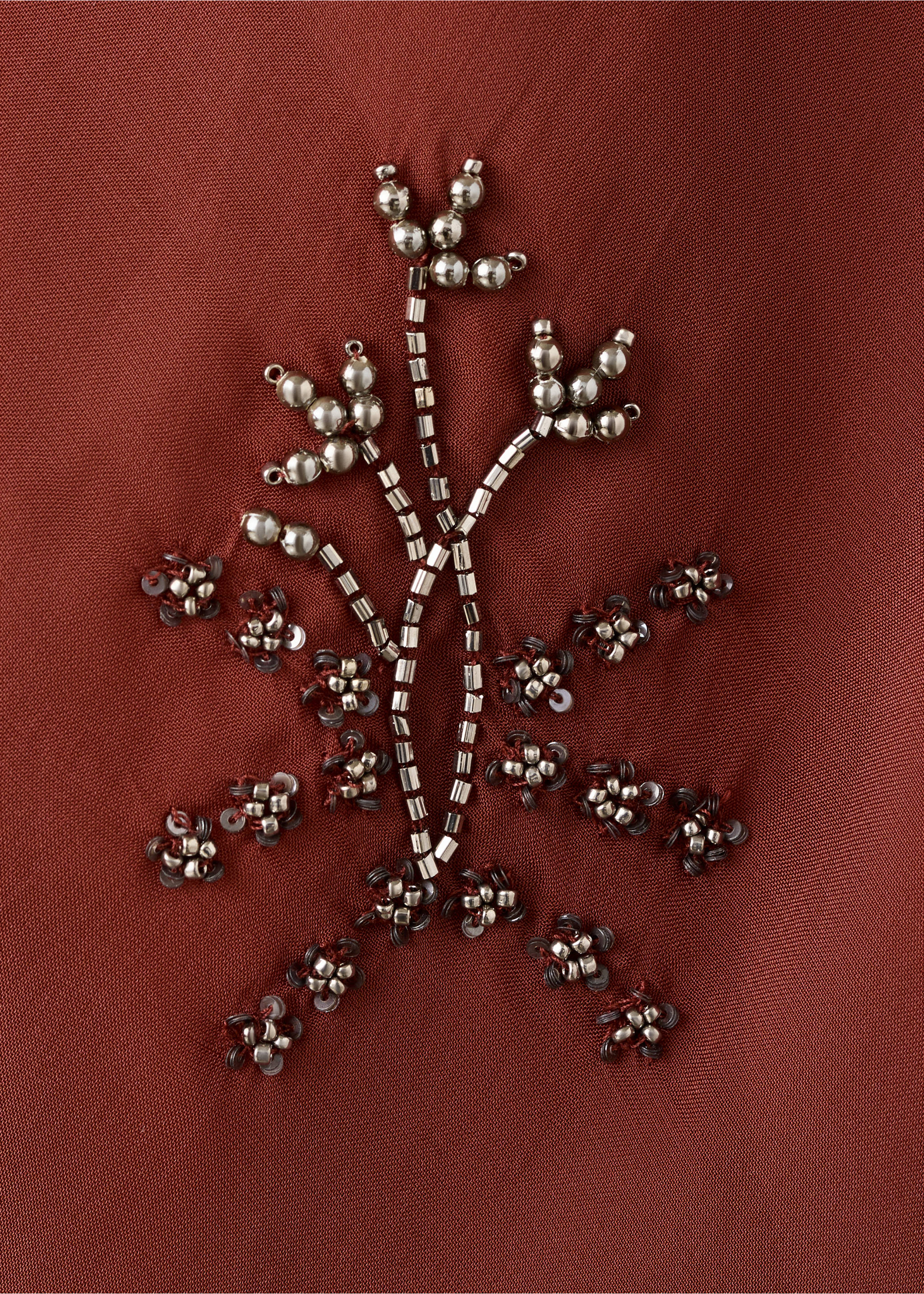 Crystal embroidered dress with flared sleeves - Details of the article 0, Russet. Ref: 27019070-00.