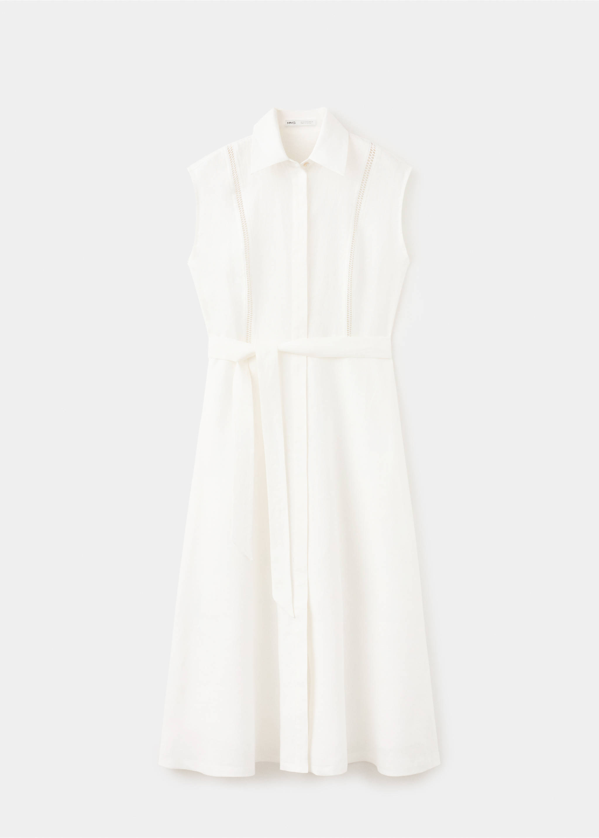 Linen shirt dress with bow - Article without model, Ecru. Ref: 27019071-00.